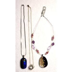 3 Pc Y2K Necklace Lot Fused Glass Caged Crystal Illusion Mixed Pendants 16"-20"